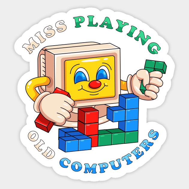 Miss playing old computer, old computer playing tetris Sticker by Vyndesign